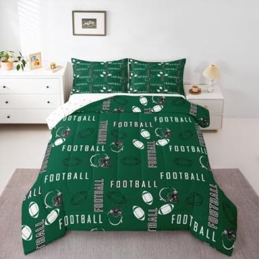 Imagem de jejeloiu Jogo de cama de futebol americano, para crianças, meninos, meninas, Nova York, tamanho casal, futebol americano, cidade, verde, branco, rúgbi, esportes, decoração de quarto, respirável, macio