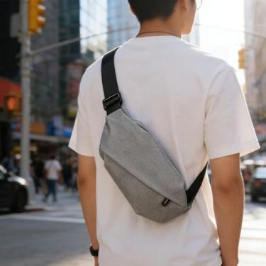 Imagem de Bolsa tiracolo masculina portátil, bolsa de ombro moderna com 2 bolsos com zíper, bolsa de cintura com alça ajustável para uso diário, Cinza, Tendência