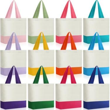 Imagem de Sanwuta Mini sacola de lona pequena sublimação em branco reutilizável sacola de pano de mercearia para mulheres artesanato faça você mesmo presente festa de compras (multicolorida)