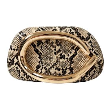 Imagem de Bolsa clutch de acrílico para mulheres, clássica, redonda, acrílica, noturna, vintage, metal, guidão, bolsa para festa de casamento, formatura, Estampa de cobra cáqui