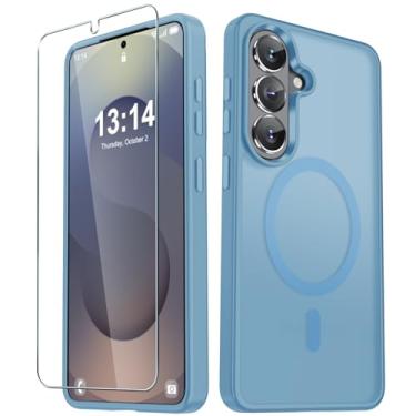 Imagem de Capa para Samsung Galaxy S26+ Plus, capa magnética fosca [atualizada em 2026] com 1 protetor de tela, suporte para MagSafe, proteção militar à prova de choque, parte traseira fosca translúcida, roxo