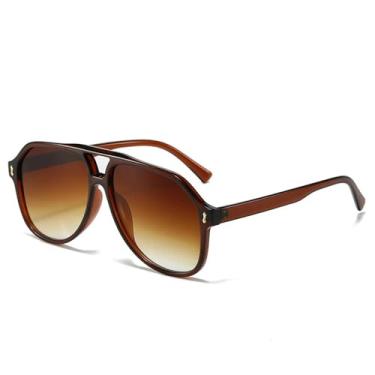 Imagem de Óculos de Sol UV400 - Ponte Dupla Oversized, Lentes Azuis, Rebites, Estilo Punk, para Homens e Mulheres, Esportes ao Ar Livre, Corrida, Ciclismo, Lentes em Degradê Marrom Chá