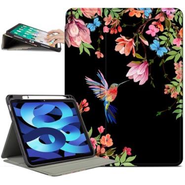 Imagem de CutebriCase Capa para iPad (A16) 11ª geração 2025, iPad 10ª geração, iPad 11ª/10ª geração a16 para mulheres e meninas com suporte ajustável para despertar automático, flores beija-flor