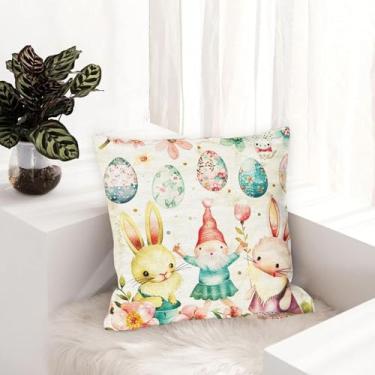 Imagem de Conjunto de 1 capa de almofada decorativa de coelho, capa de almofada quadrada para sofá de Páscoa, capa de almofada de casa de fazenda ao ar livre, sofá, sala de estar, quarto, decoração de casa 45 x
