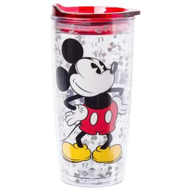Imagem de Silver Buffalo Disney Vintage Mickey Mouse Since 1928 Copo de viagem de parede dupla com tampa deslizante, 590 ml