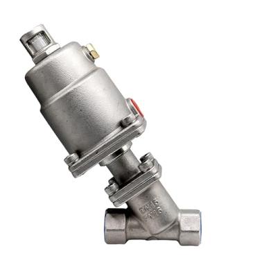 Imagem de DN15 Válvula de assento pneumática de aço inoxidável normalmente fechada/aberta válvulas de assento angular do atuador pneumático 16 bar para óleo a gás a vapor (OPEN_SINGLE)