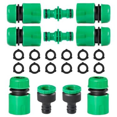 Imagem de Kit de acessórios de mangueira de conexão rápida de 22 peças, conectores universais de jardim, acoplamentos de irrigação de plástico para irrigadores e bicos, verde