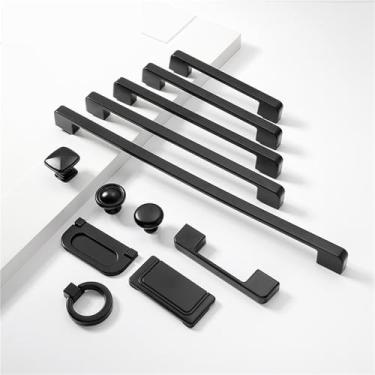 Imagem de Puxadores de armário pretos foscos de liga de alumínio sólido puxadores de armário de cozinha puxadores de gaveta de móveis ferragens 1 peça (9014-furo passo 96 mm)