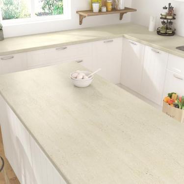 Imagem de Wallercity Papel de parede de mármore bege claro para bancada descasque e cole papel de contato de granito grosso 40 cm x 599 cm