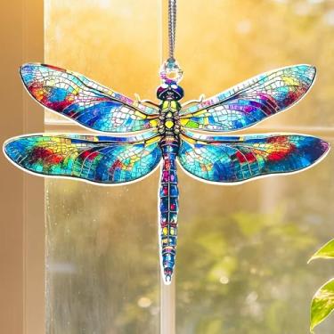 Imagem de Enfeite de libélula para mulheres, enfeites de Natal, efeito vitral acrílico Suncatcher, presentes de aniversário para amantes e amigos, decoração de libélula para janela, jardim ou árvore de Natal