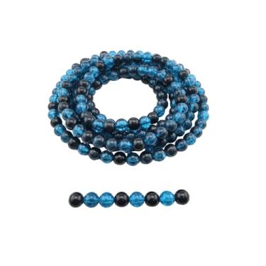 Imagem de DandS ltd Contas de vidro Crackle Lampwork para fabricação de joias, azul e preto, pulseiras vibrantes, colares, brincos, suprimentos de miçangas e kits de artesanato para joias artesanais, 80 peças
