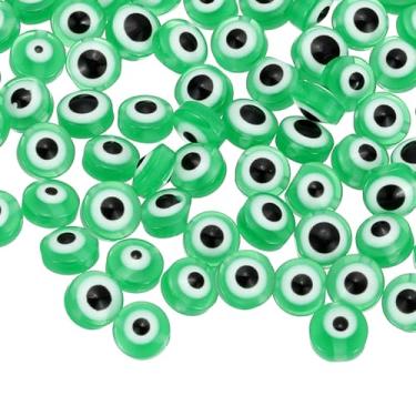 Imagem de Generic Miçangas de olho turco, 110 peças de berloque de olho turco redondo plano de 6 mm para pulseira faça você mesmo, brinco, colar, joias, artesanato, verde, verde