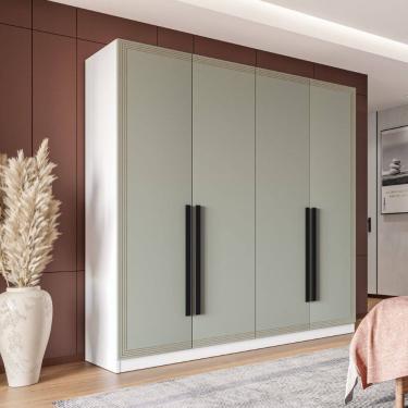 Imagem de Guarda Roupa Roupeiro 4 portas 4 gavetas Valência Branco Verde Politorno Móveis