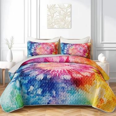 Imagem de AILONEN Conjunto de colcha tie dye, solteiro, arte abstrata, espiral, colcha para meninas e mulheres, capa de cama estilo boho hippie com 2 fronhas, macia e leve para todas as estações