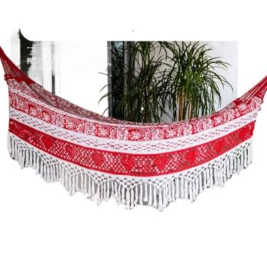 Imagem de Rede Descanso Casal Reforçada 4,5m Rede De Descanso Casal Algodão(VERMELHO COM BRANCO)