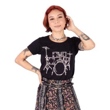 Imagem de Camiseta Feminina Bateria Line Drum Preta - Art Rock, m
