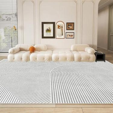 Imagem de Tapete moderno e simples para sala de estar, decoração de casa, com listras, ideal para sofá, escritório, sala de estar, mesa de centro e para apoiar os pés (300x300cm 118x118in/Laço - 7)