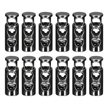 Imagem de Generic 12 cadeados de cabo de metal, fecho de mola de furo duplo de 5 mm, fecho deslizante, extremidade para cordões, bolsas, mochilas, cordões de roupas, preto