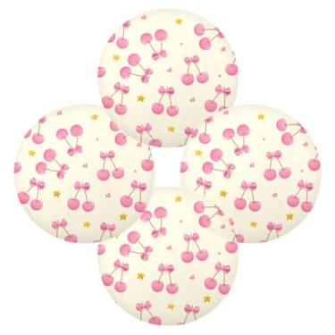 Imagem de Wassud Jogo americano conjunto de 4 tapetes de mesa redondos com estrelas de cerejeira para cozinha e jantar, lavável, resistente ao calor, decoração de mesa 39 cm