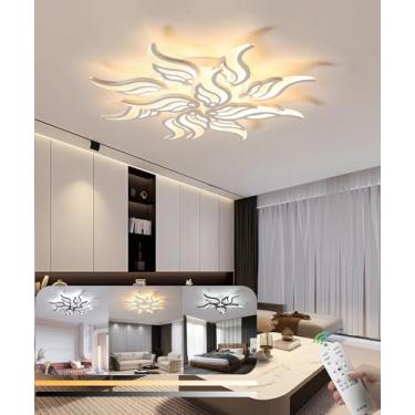 Imagem de Luminária de teto moderna com LED dimerizável para sala de estar, 72W, com controle remoto. Luminária pendente elegante em acrílico para quarto, sala de jantar e escritório (branca, 12 lâmpa