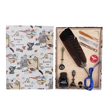 Imagem de Conjunto de canetas de pena vintage elegante retrô de aço inoxidável com pontas de pena para escrita com kit de cera de vedação para entusiastas de caligrafia, escritores e (Estilo 5)