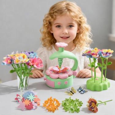 Imagem de NewFamily DIY Flower Bouquet & Card Craft Kit for Kids Ages 6+, 3-in-1 Flower Maker with Garden Base, Vase and Bouquet Cards, No-Glue Arts & Crafts Gift