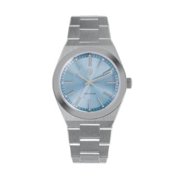 Imagem de watchdives WD0012 Relógio masculino vintage, relógio de pulso japonês VH31 Sweep Second Quartz 37 mm cristal safira aço inoxidável ultra-fino relógio de pulso 100 m à prova d'água, Azul claro