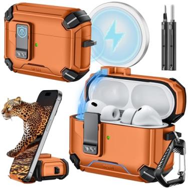 Imagem de Inesore Capa para AirPods Pro 3 (2025) com suporte de telefone e kit de limpeza, compatível com Magsafe, capa magnética de bloqueio automático para AirPods Pro 3ª geração, laranja
