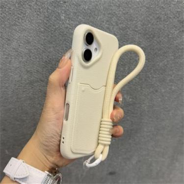 Imagem de Capa protetora estilo carteira com compartimento para cartão, alça de pulso e cordão para iPhone 16/15/14/13/12/11 Pro Max, branca, para iPhone 12 Pro