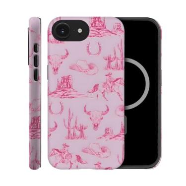 Imagem de TnXee Capa compatível com iPhone 16e, compatível com MagSafe, capa rígida híbrida de 2 camadas de prevenção de quedas para meninas e meninos, chapéu rosa cavalo cowboy ocidental