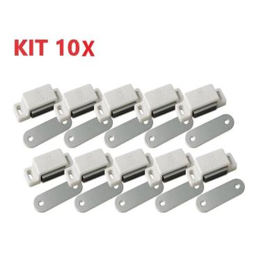Imagem de Kit 10 Fecho Magnetico Trinco Armario Porta Trava Ima Moveis Guarda Roupas Fecho Branco Profissional
