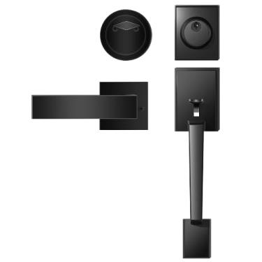 Imagem de DKALIO Conjunto de maçaneta de porta frontal e fechadura, conjunto de fechadura de porta frontal, conjunto de fechadura de porta externa, maçaneta da porta frontal com fechadura de cilindro único para