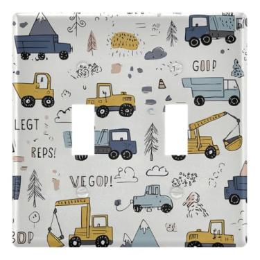 Imagem de Pfrewn Capa de placa de parede dupla capa de interruptor de luz de escavadeira de carros, caminhão, trator, escavadeira, 2 compartimentos, parafusos incluídos, acabamento brilhante, tamanho padrão