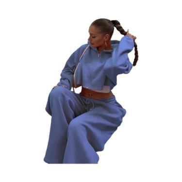 Imagem de Conjunto De Moletom Feminino Com Capuz E Zíper, Cropped, 2 Peças, Casu