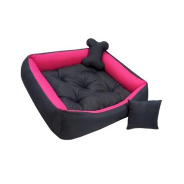 Imagem de Cama Pet 80x60cm Brinquedos Inclusos Conforto Superior (Cinza com pink,Com Almofadinhas)