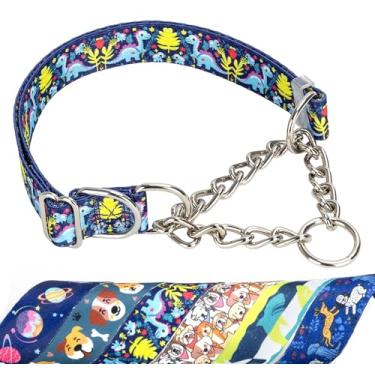 Imagem de Coleira para cães Martingale - Coleira de treinamento ajustável antipuxão com design de corrente de estrangulamento seguro, padrão de dinossauro para cães médios, grandes e GG (dinossauro GG)