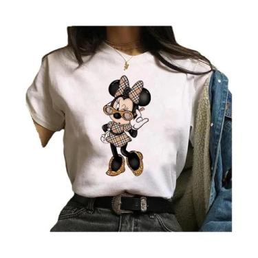 Imagem de Camiseta Feminina Kawaii Disney Mickey Minnie Mouse Com Estampa De Alg