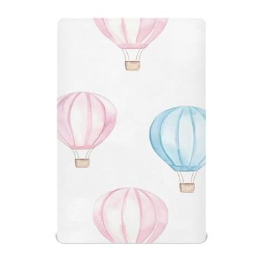 Imagem de xigua Lençol de berço com balões de ar quente em aquarela para meninas e meninos, lençol macio e respirável adequado para berço padrão e cama infantil 71 x 132 cm