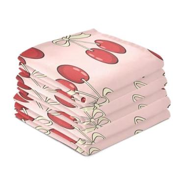 Imagem de Wassud Red Cherries Bows Toalhas de prato de cozinha pacote com 6 panos de prato macios com laço para pendurar toalha de mão de secagem rápida super absorvente toalhas de chá de mesa decorativas 71 x