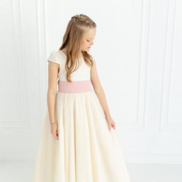 Imagem de Vestido longo Off White com Faixa e Laço ROSA BEBÊ Infantil Festa eleg