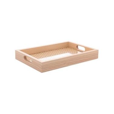 Imagem de Bandeja Decorativa Lyor MDF Retangular 31,5cm Fundo Treliça Sofisticada Cor Natural Natural