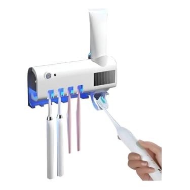 Imagem de Porta Escova de Dentes com Esterilizador UV e Dispenser de Pasta Automático Fixação Sem Furo Recarregável USB