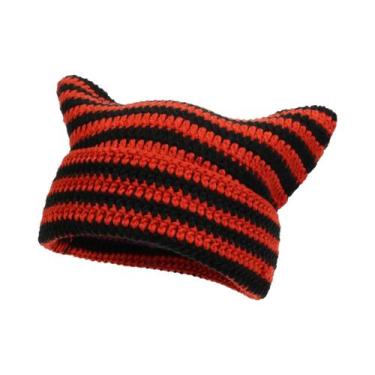Imagem de Gorro Feminino Quente De Crochê Com Orelhas De Gato Em Acrílico, Estil