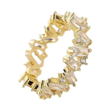 Imagem de Anel De Noivado Feminino Banhado a Ouro 18K Com Zircônia Cúbica Baguet