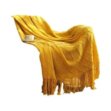 Imagem de Manta De Tricô Grossa Oversized Cáqui Com Borlas, Luxo Vintage Estilo 