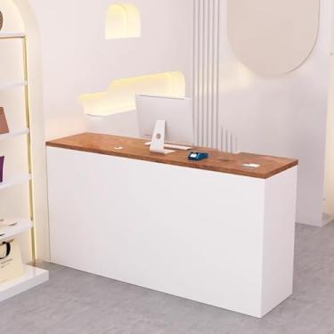 Imagem de Mesa de recepção com gavetas - balcão de varejo, recepção simples, mesa de computador de escritório com grande armário de armazenamento, solução de finalização de compra fácil de montar para empresas