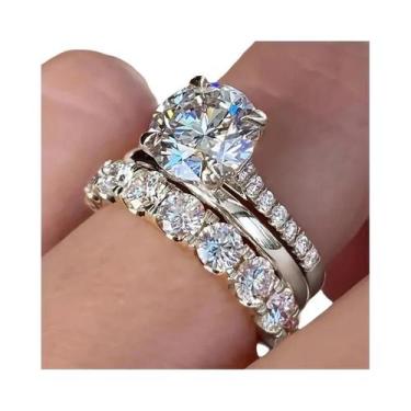 Imagem de Conjunto De Anéis De Zircônia Dourados Para Mulheres, Joias Redondas B