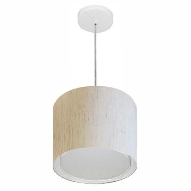 Imagem de Lustre Pendente Cilíndrico Duplo Vivare Md-4284 Cúpula Em Tecido 30x30cm - Bivolt Linho Bege 127/220v