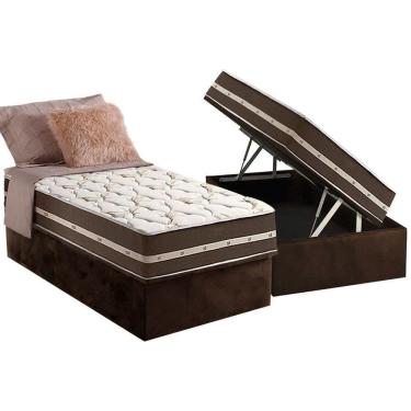 Imagem de Cama Box Baú Solteiro: Colchão Molas Anjos Superlastic Classic + Base Crc Suede Brown(88x188)