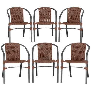 Imagem de 06 Cadeiras Floripa Alumínio Pintura Preta Trama Original Marrom